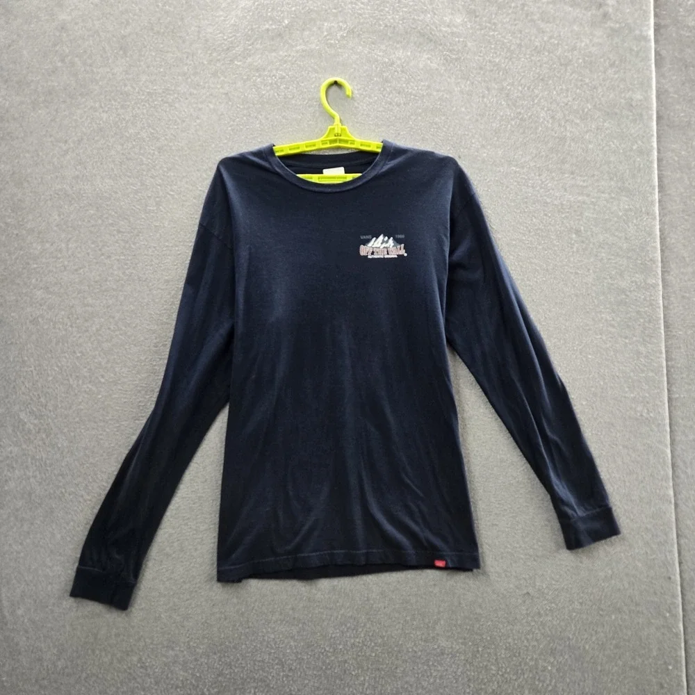 Vans Men Shirt LARGE Navy Blue Graphic Mountains California Long Sleeve Tee READ